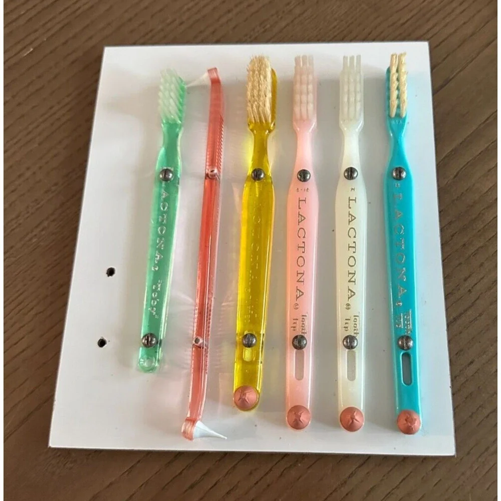 Vintage 1950's Lactona Tooth Tip‎ Toothbrushes Display Sampler Dental Collector